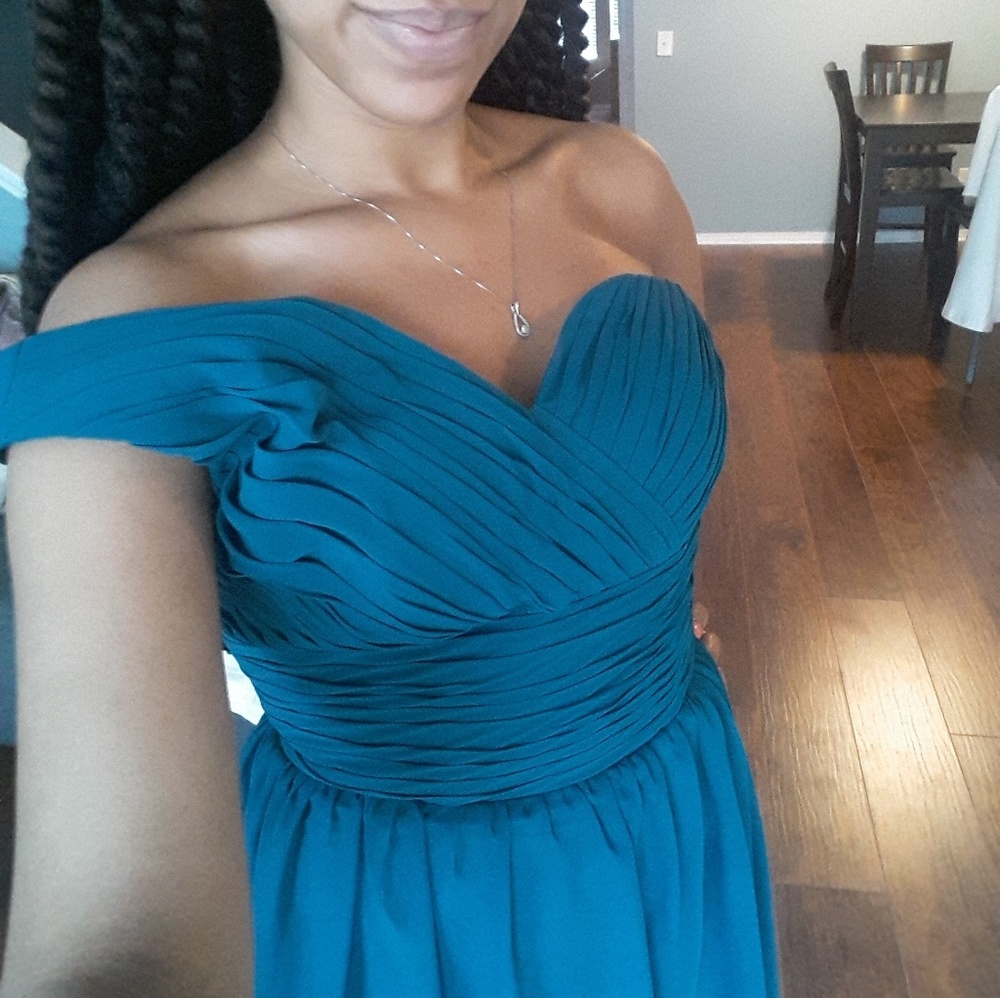 Teal, lace up, one strap, cocktail dress